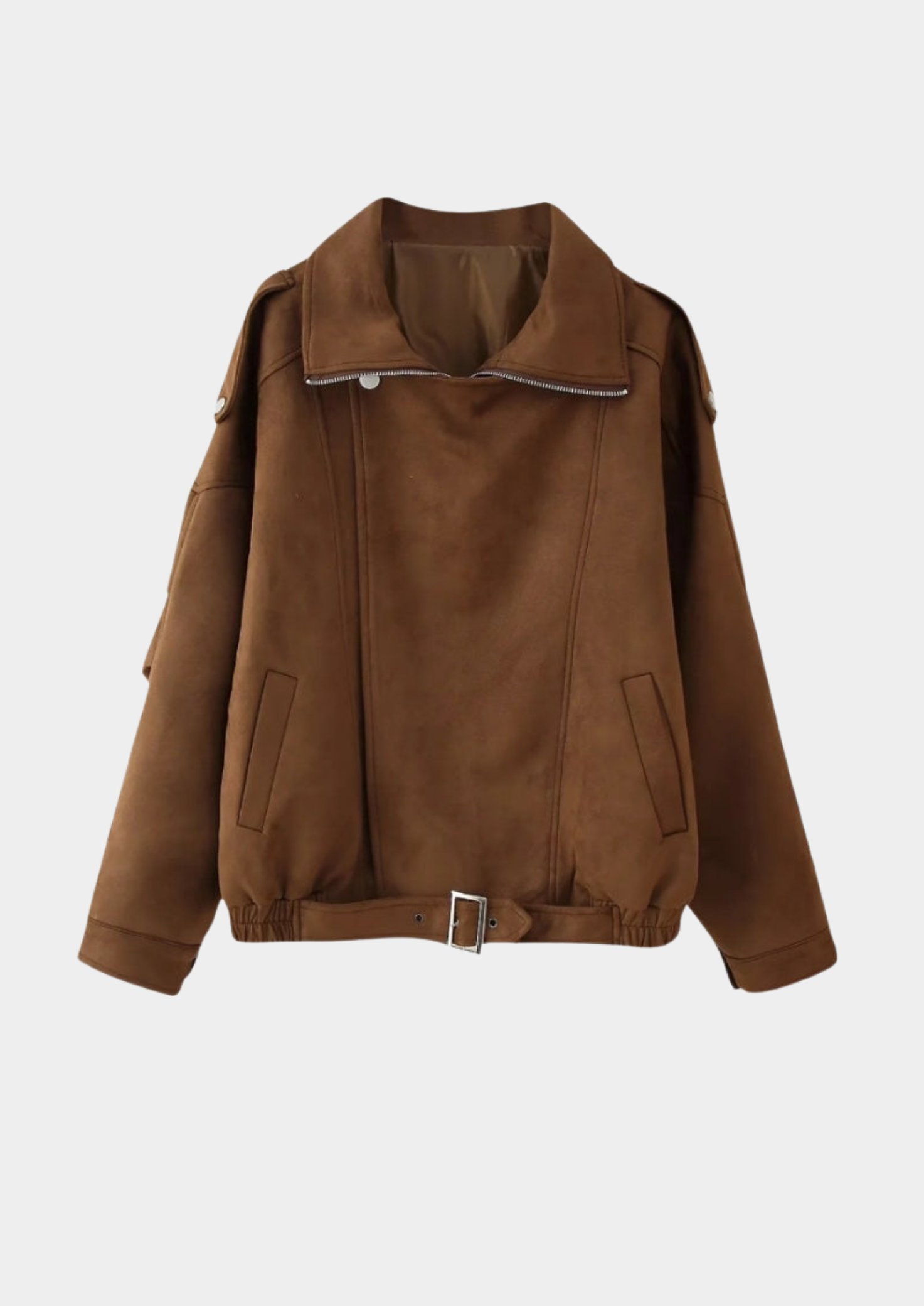 Suede-Style Belted Zip Jacket Women