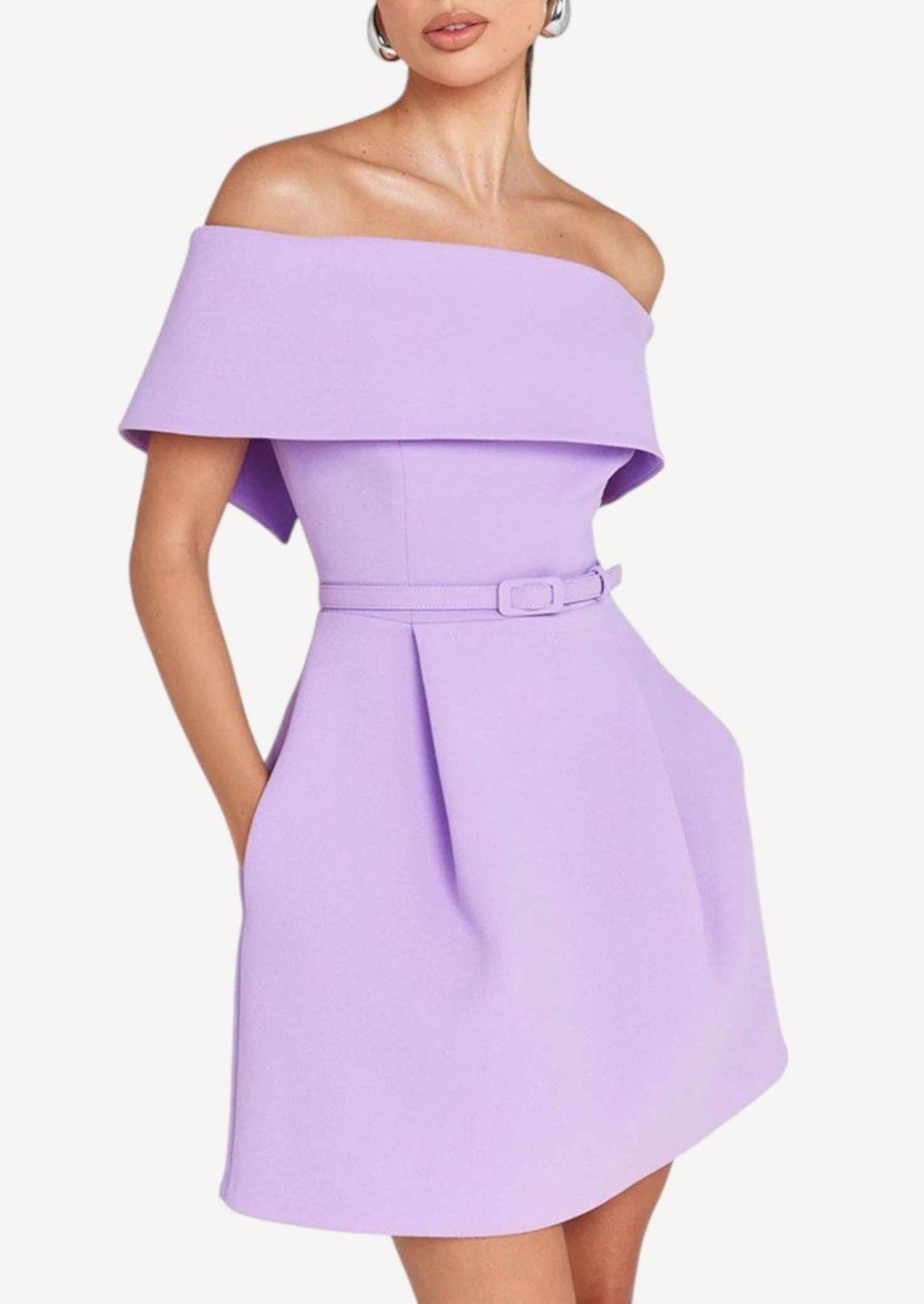 Off-Shoulder Belted Mini Dress - Short Dress Women