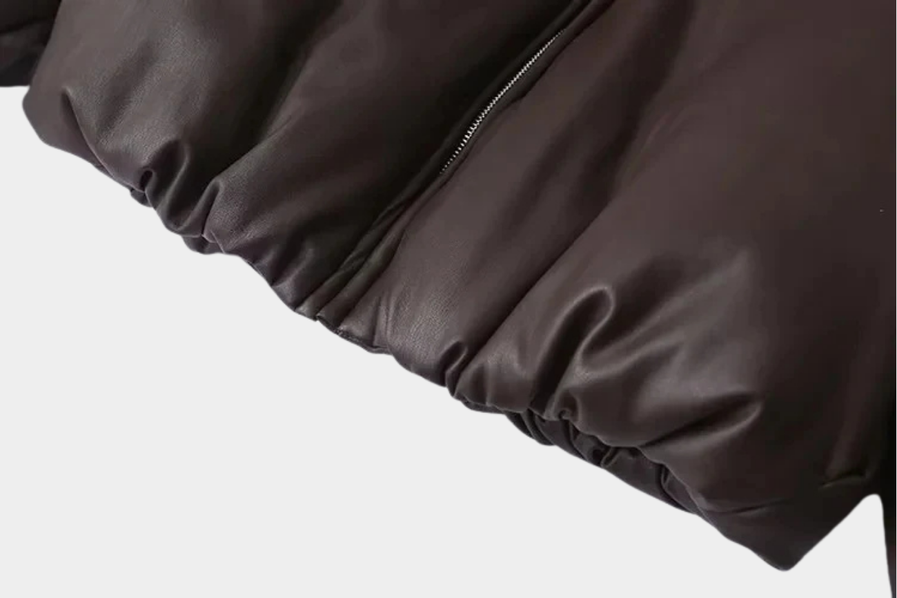 Oversized Vegan Leather Jacket with Ribbed Hem Women