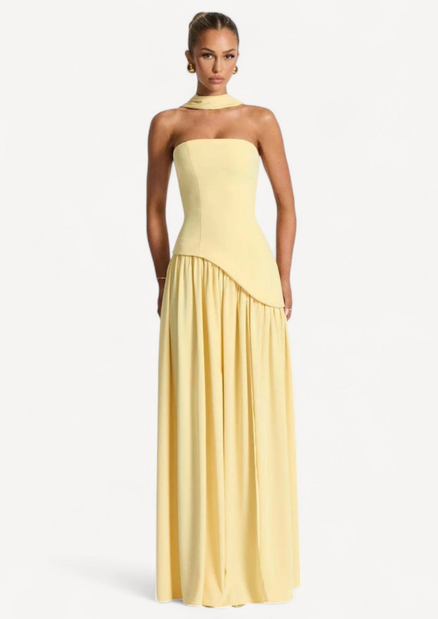 Strapless Maxi Dress with Detachable Scarf | Wedding Guest Gown Women