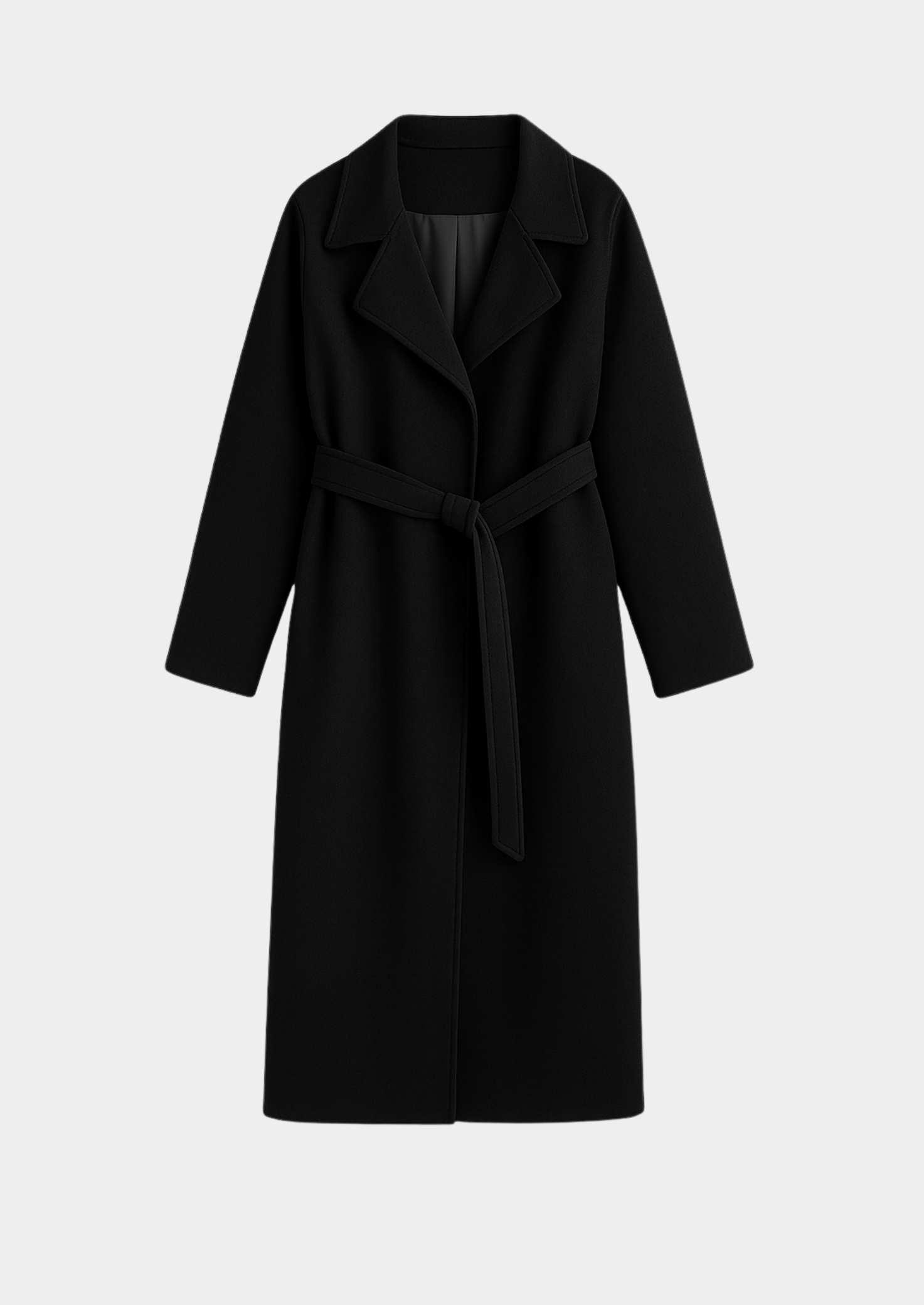 Women's Long Wool-Blend Coat with Belt
