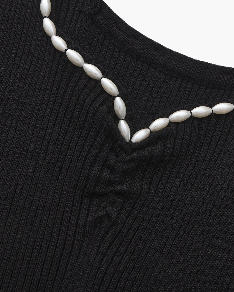 Ribbed V-Neck Knit Midi Dress Women