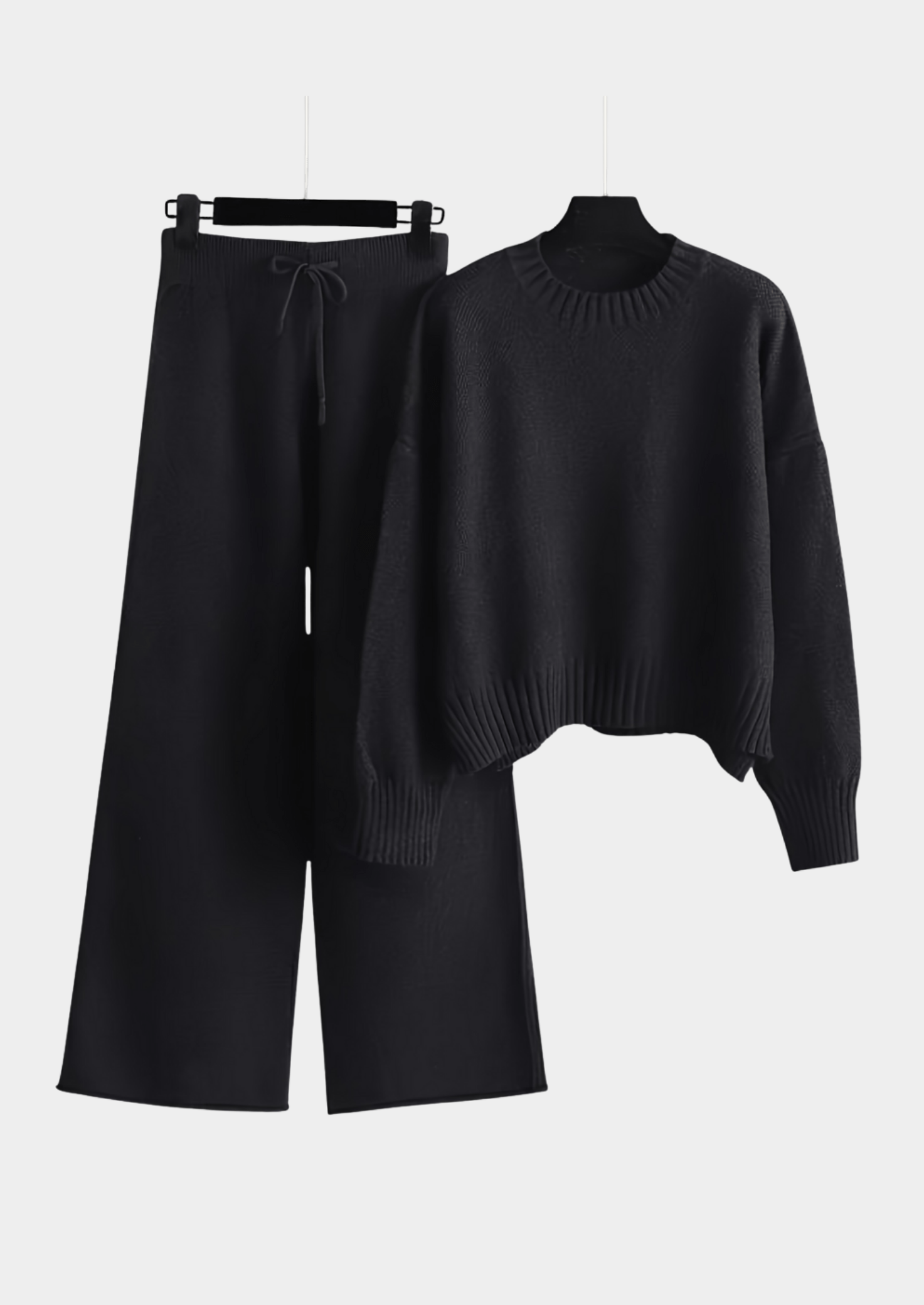 Women’s Two-Piece Knit Lounge Set with Sweater and Wide-Leg Pants