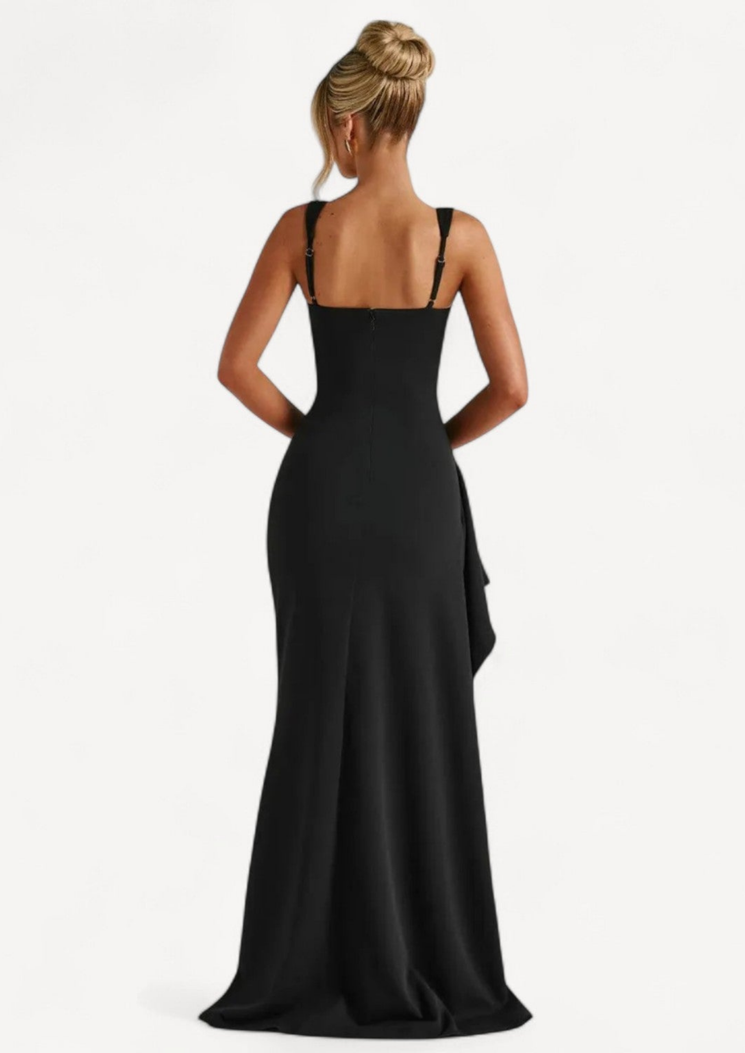 Black Square Neck Maxi Dress with High Slit Women