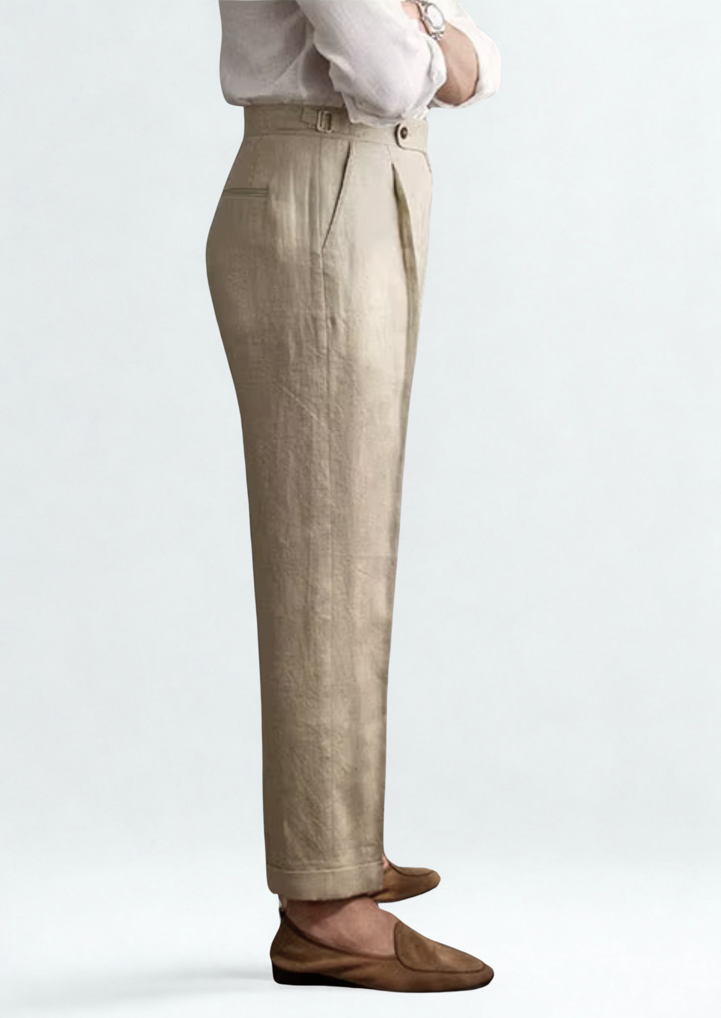 Genova Pleated Wool Trousers - Beige