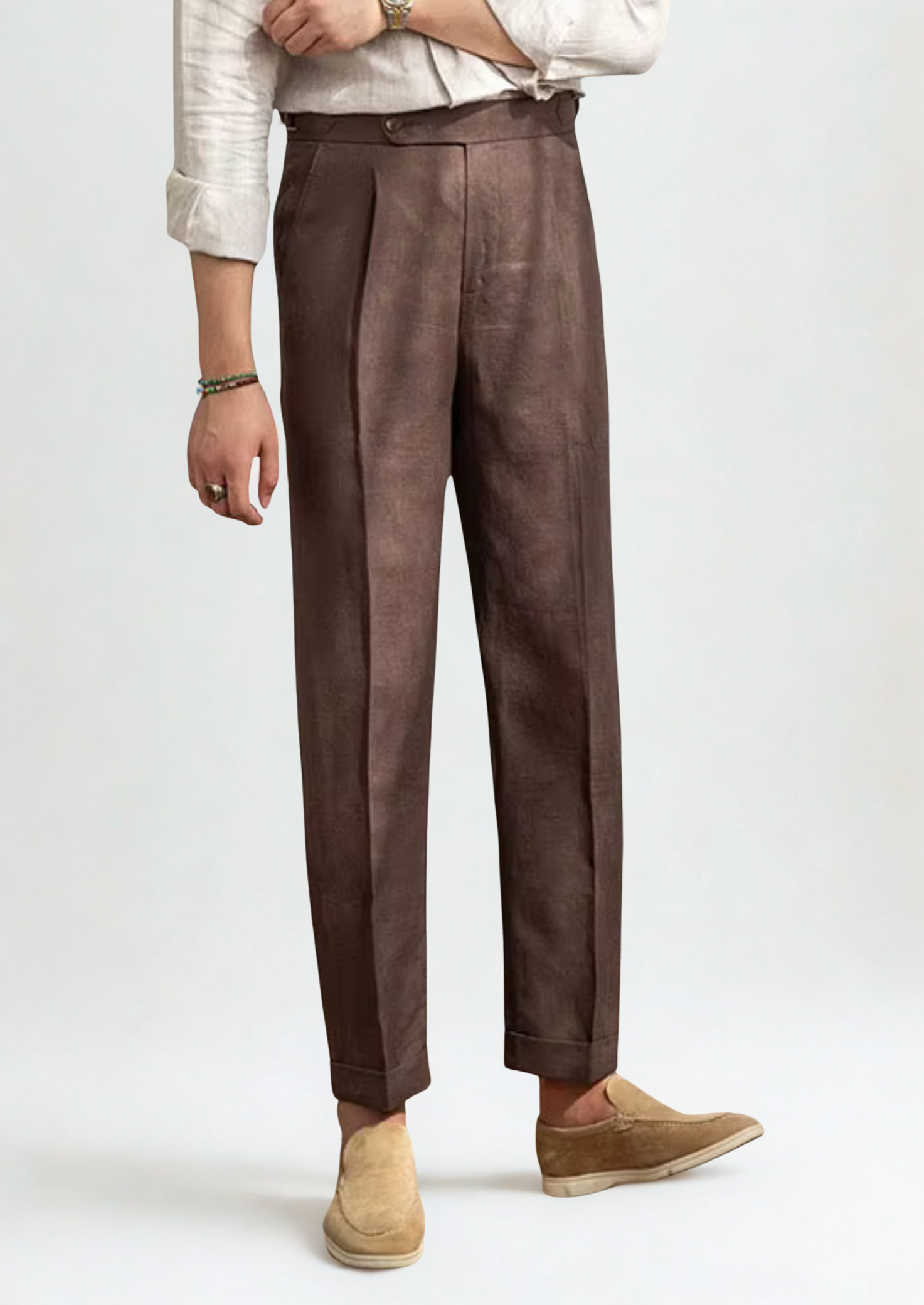 Florence Pleated Tailored Trousers - Dark Brown