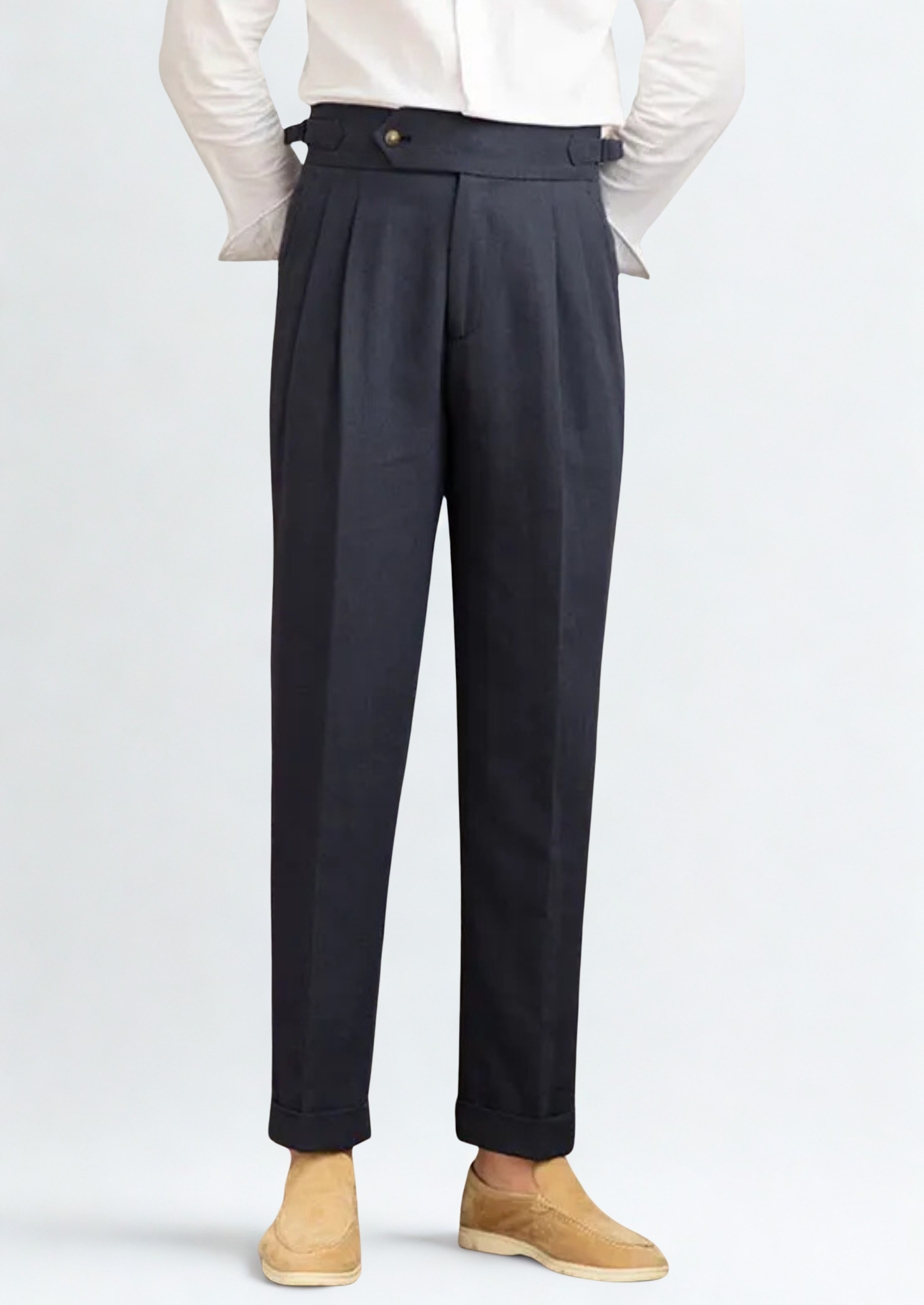 Verona Pleated Tailored Trousers - Navy Blue