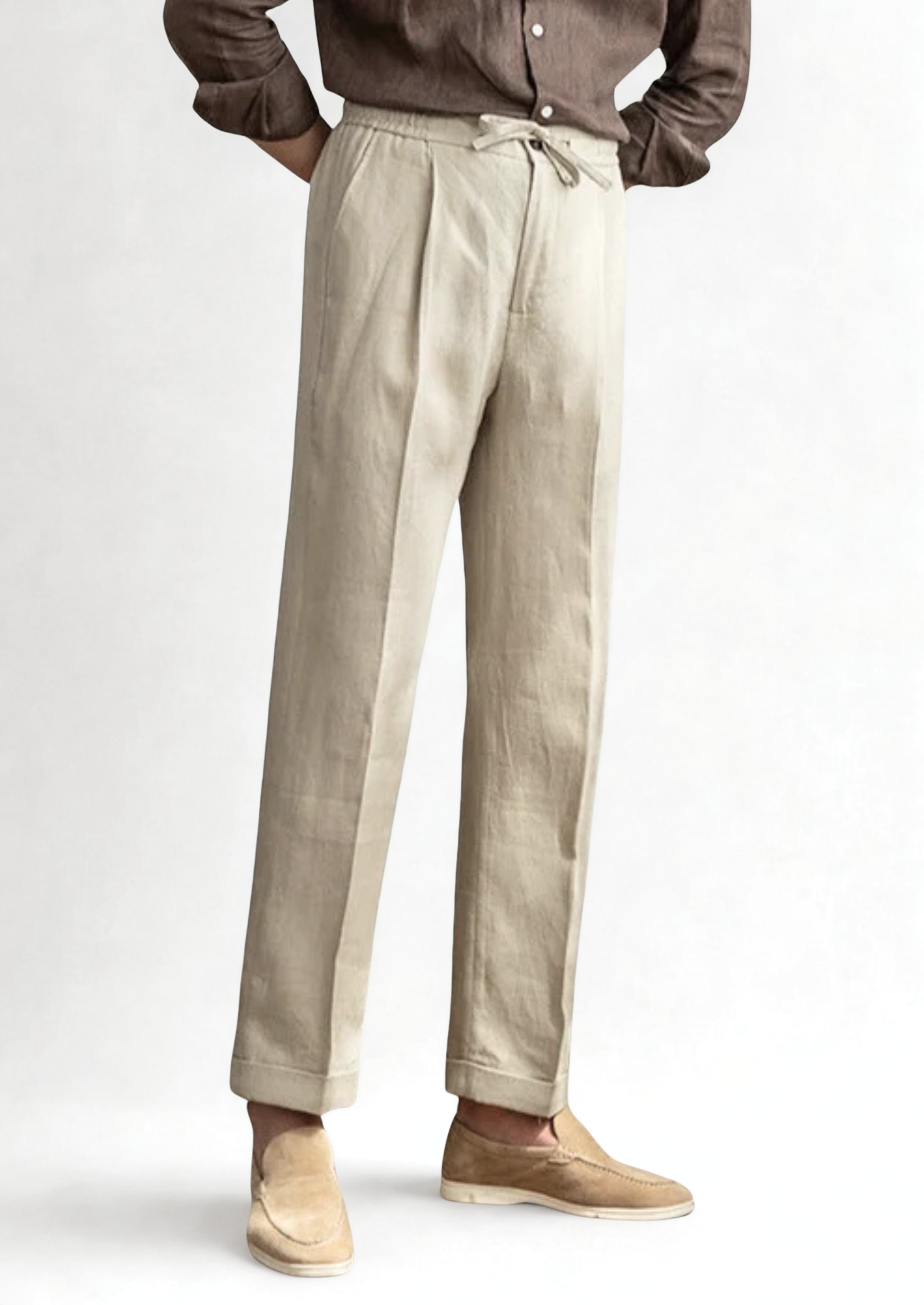 Drawstring Relaxed Trousers - Beige