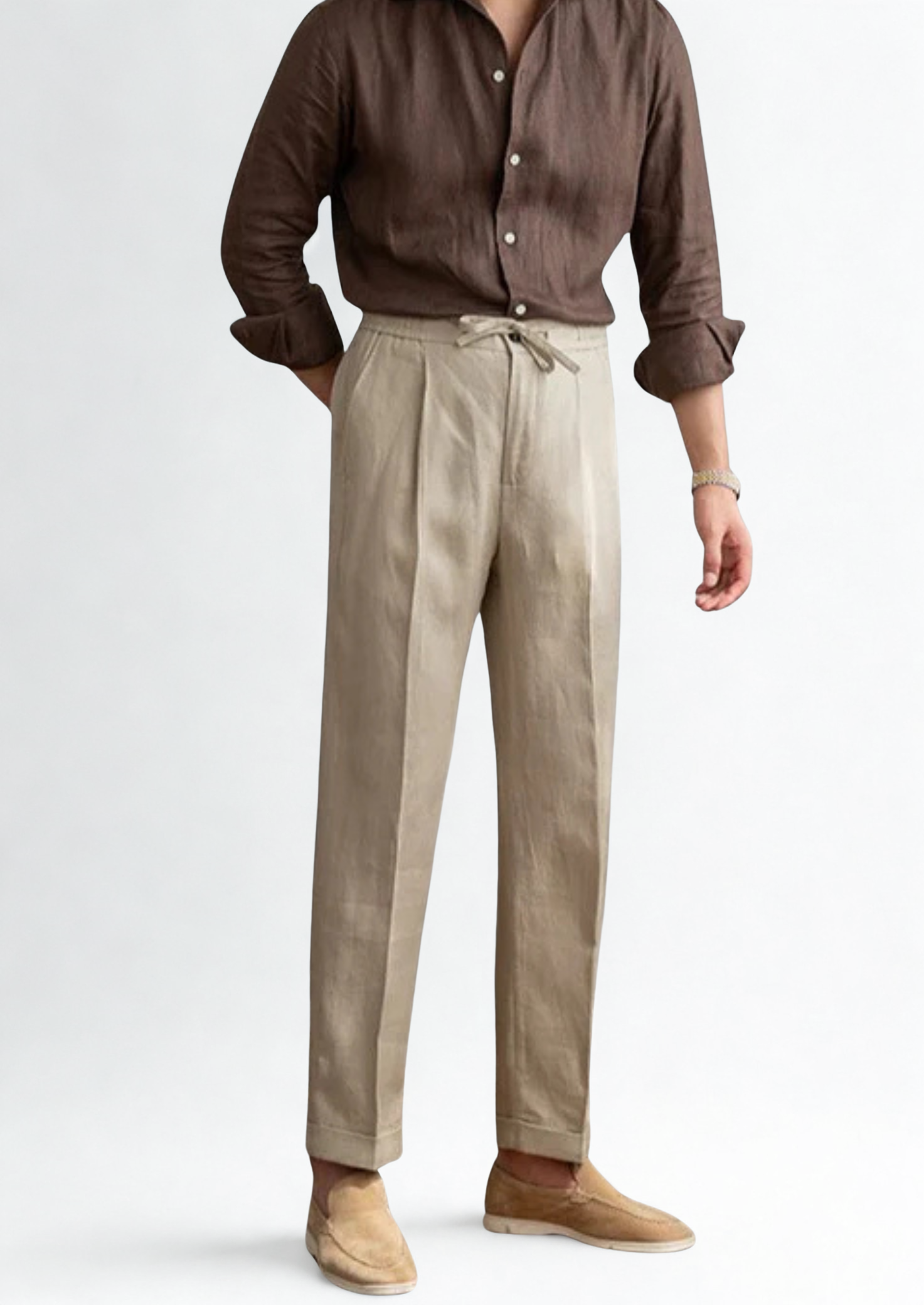 Drawstring Relaxed Trousers - Beige